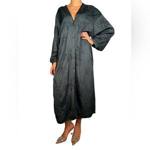 ZARA WOMAN LONG EMBROIDERED SATIN KIMONO V-NECK GREEN BLUE...